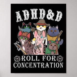 Poster Chats Rpg Joueur Rouler Pour La Concentration D20