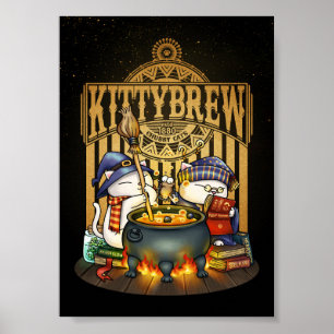 Poster Chats sorciers d'Halloween Kitty Brew