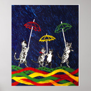 Poster Chats sous la pluie