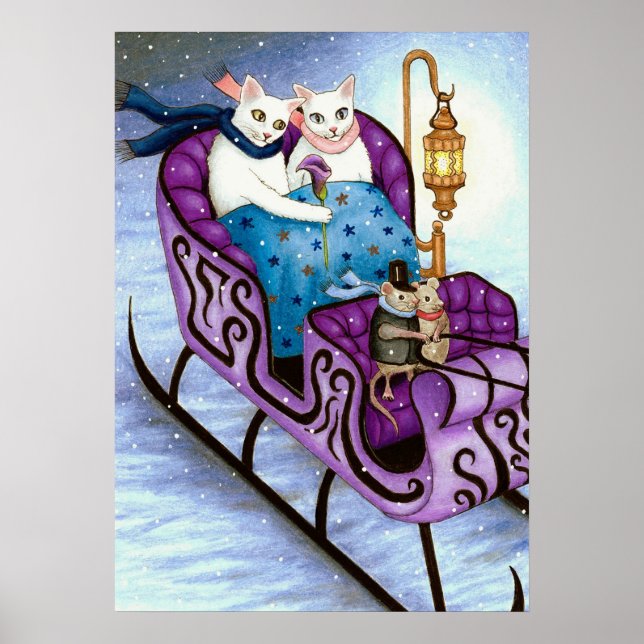 Poster Chats sur Sleigh 444 Hiver (Devant)