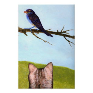 Poster Chats tigrés parlent aux oiseaux