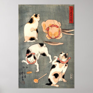 Poster Chats vintages japonais Ukiyo-e par Utagawa Kuniyo
