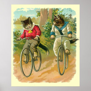 Poster Chats vintages sur la bicyclette