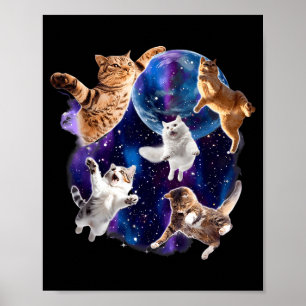 Poster Chats volants dans la galaxie vintage 90s drôle ga
