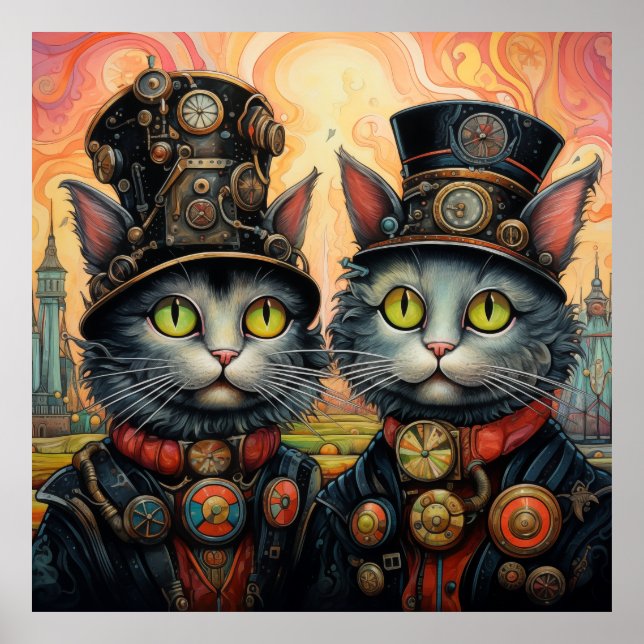 Poster Chats Whimsical Steampunk (Devant)