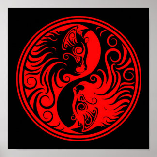 Poster Chats Yin Yang rouges et noirs