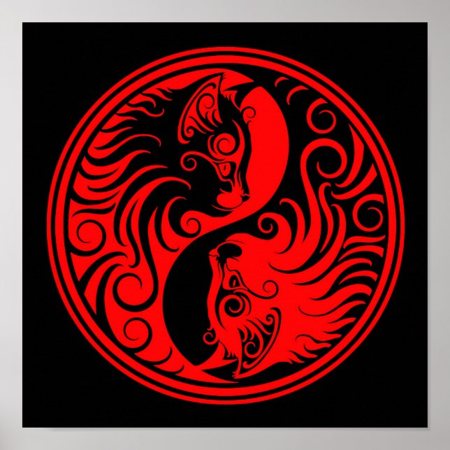 Poster Chats Yin Yang rouges et noirs (Devant)