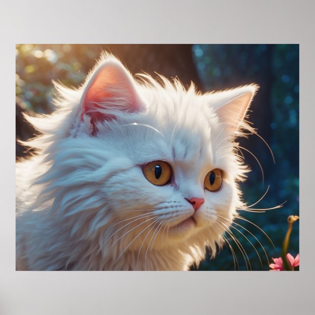 Poster *~*  Chatte 5:4  Chaton Blanc Poils Longs Douillet (Devant)