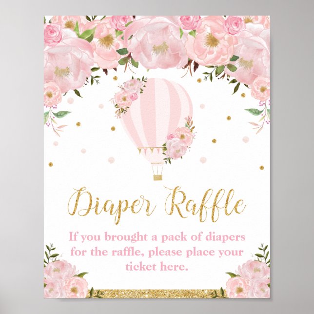 Poster Chaud Air Balloon Or rose floral Déchets Raffin (Devant)