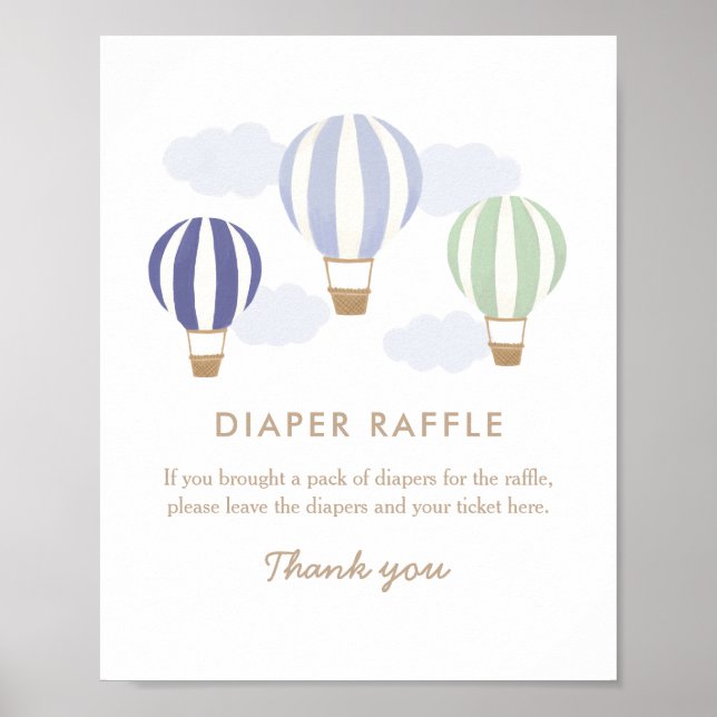 Poster Chaud Air Balloons Boy Baby shower Déchets Raffle (Devant)