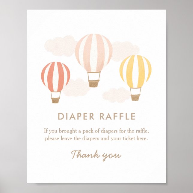 Poster Chaud Air Balloons Girl Baby shower Déchets Raffle (Devant)