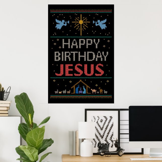 Poster Chaud de Noël affreux Jésus religieux chrétien (Bureau à domicile)
