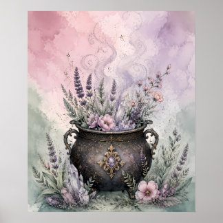 Poster Chaudière Sorcière Lavande Cristal Whimsigoth