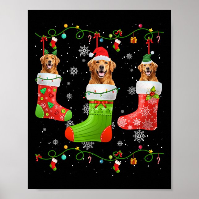 Poster Chaussettes de Noël Golden Retriever Chien Lumière (Devant)
