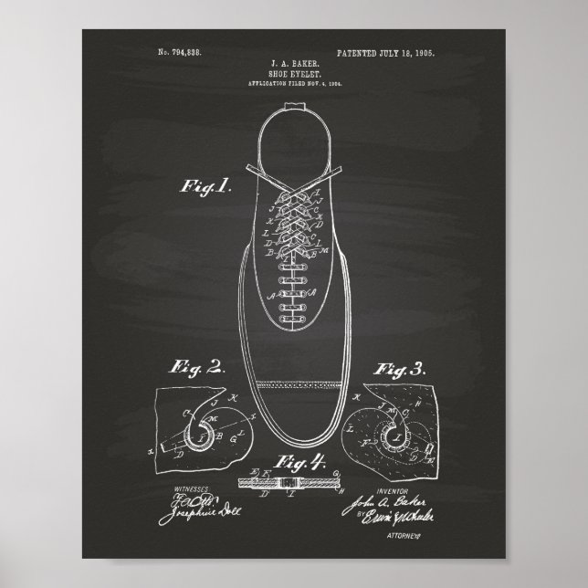 Poster Chaussure Eyelet 1905 Patent Art Chalkboard (Devant)