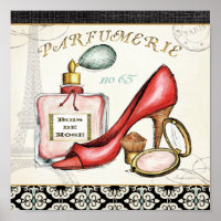 Chaussure rouge, Bouteille de parfum et Poudre rou