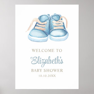 Poster Chaussures de bébé bleu aquarelle Baby Shower