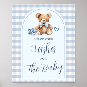 Poster Chaussures de bébé ours en vichy bleu Laissez vos 