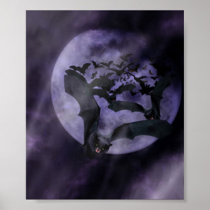 Poster Chauves-souris d'Halloween dans une nuit de Pleine