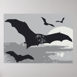 Poster Chauves-souris noires volantes Halloween vintage
