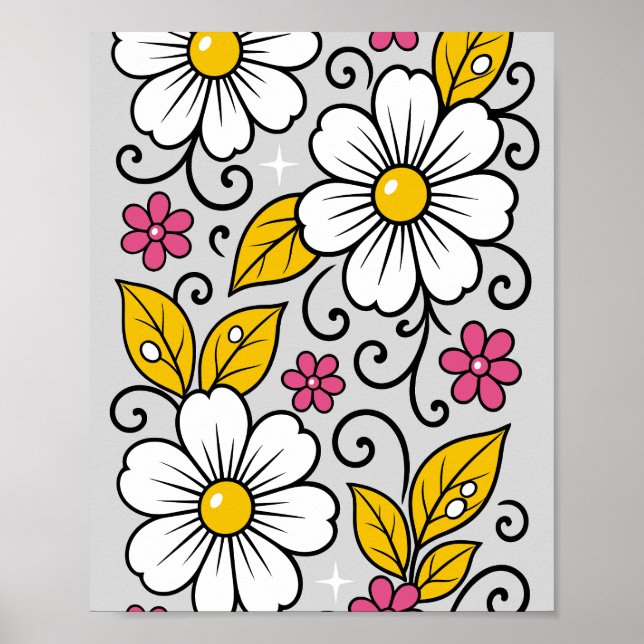 Poster Cheerful Floral Pattern with Bold Outlines (Devant)