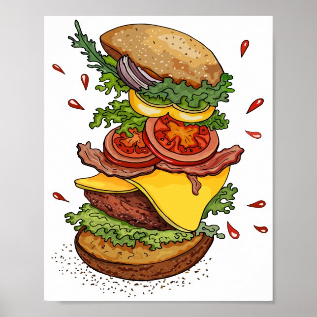 Poster Cheeseburger Hamburger Burger Drôle Nourriture (Devant)