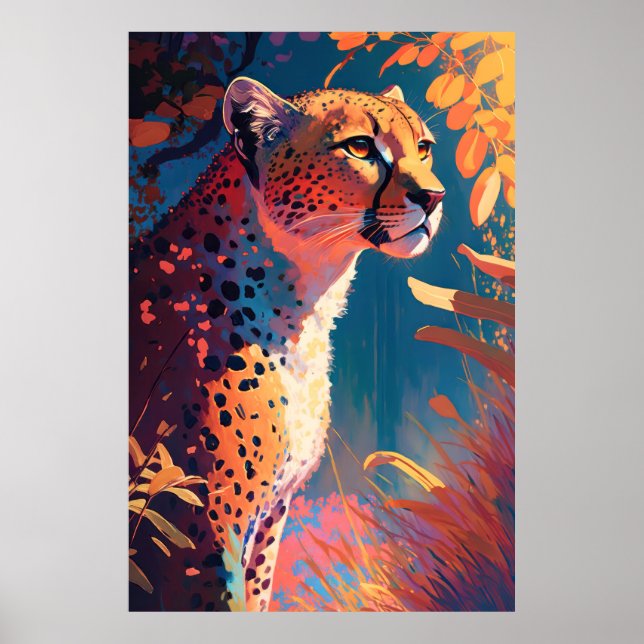 Poster Cheetah Animal Portrait Peinture Faune En Plein Ai (Devant)