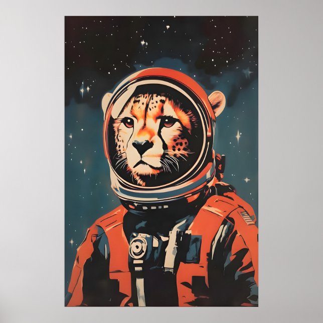 Poster Cheetah Astronaut Poster, Cheetah Retro Print (Devant)