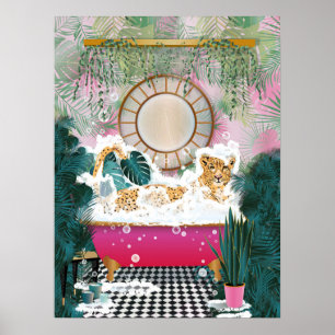 Poster Cheetah dans la baignoire, salle de bain animale a