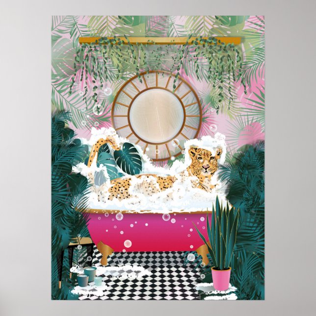 Poster Cheetah dans la baignoire, salle de bain animale a (Devant)