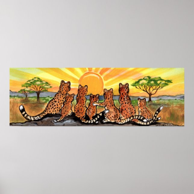 Poster Cheetah Family Cub Afrique Serengeti Sunrise Poste (Devant)