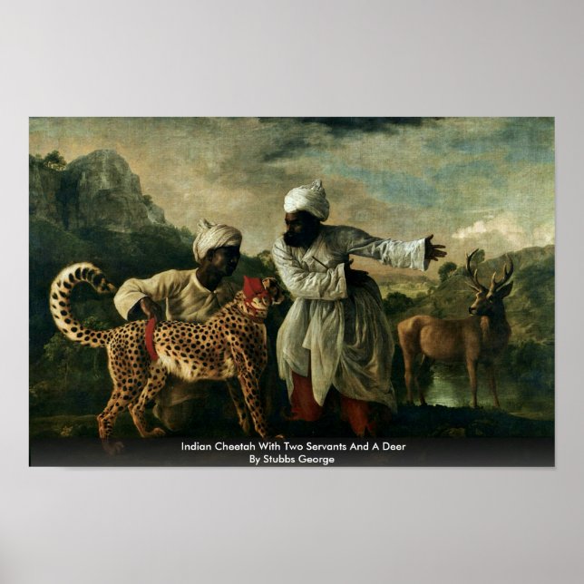Poster Cheetah Indien Avec Deux Serviteurs Et Un Cerf (Devant)