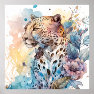 Poster Cheetah Portrait Animal Peinture Faune En Plein Ai