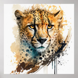 Poster Cheetah Portrait Animal Peinture Faune Extérieur