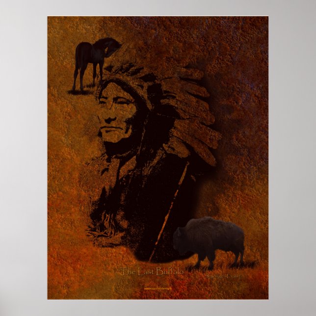 Poster Chef amérindien, Buffalo & Pinto Horse Art (Devant)