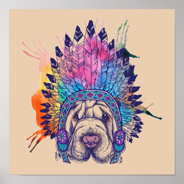 Poster Chef amérindien de Sharpei (Devant)