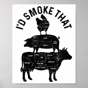 Poster Chef Butcher Bbq Je fumerais ce boeuf de porc amus
