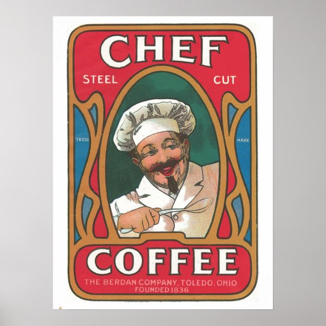 Poster Chef café vintage Art nouveau cuisine (Devant)