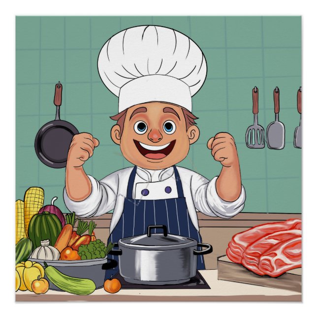 Poster Chef cartoon procreate hand drawing  (Devant)