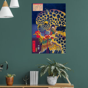 Poster Chef d'un tigre mangeant un coq Hirokage d'Utagawa