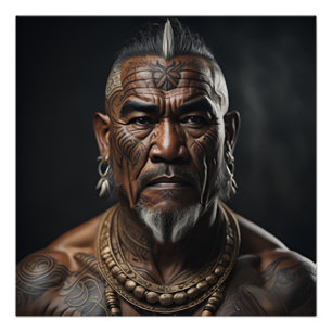 Poster Chef guerrier maori avec tatouages faciaux