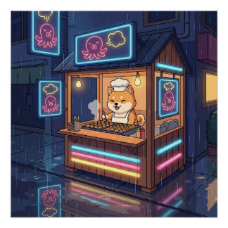 Poster Chef Shiba's Neon Takoyaki Stand
