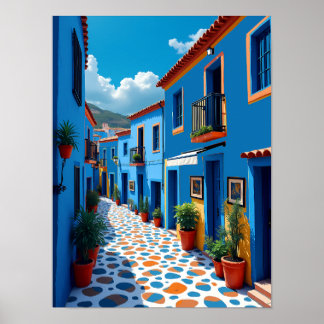 Poster Chefchaouen Marocain Blue City - Voyage animé
