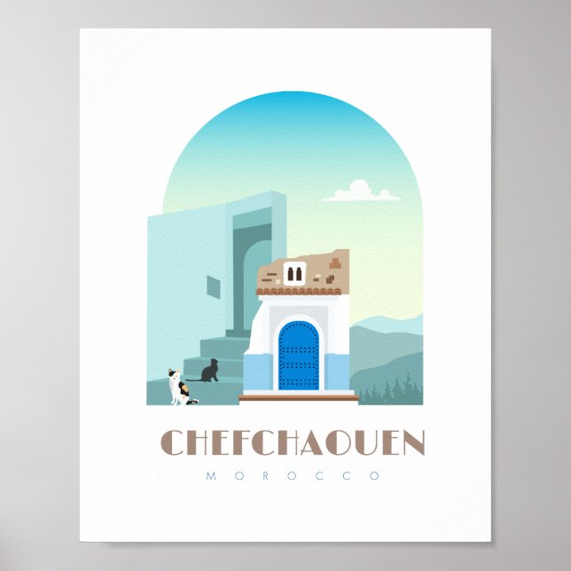 Poster Chefchaouen ville Maroc Skyline (Devant)