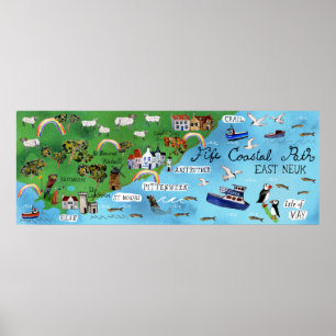 Poster Chemin côtier de Fife NEUK EST Carte illustrée