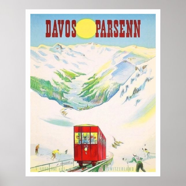 Poster Chemin de fer Davos Parsenn, train rouge, voyage v (Devant)