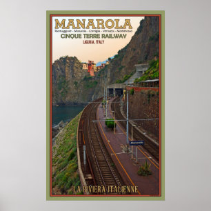 Poster Chemin de fer de Cinque Terre chez Manarola