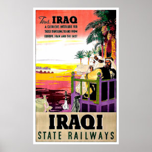 Poster chemin de fer de l'État irakien, bédouins, voyage 