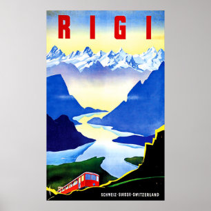 Poster Chemin de fer de montagne Rigi, Suisse, voyage vin