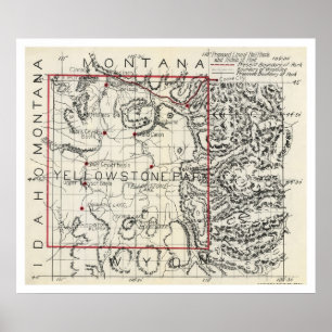 Poster Chemin de fer de Yellowstone et carte d'hôtel 1900